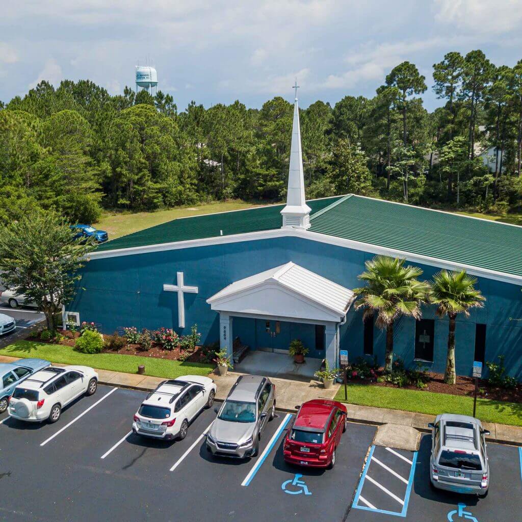 Overhead view of Risen Savior Church in Navarre